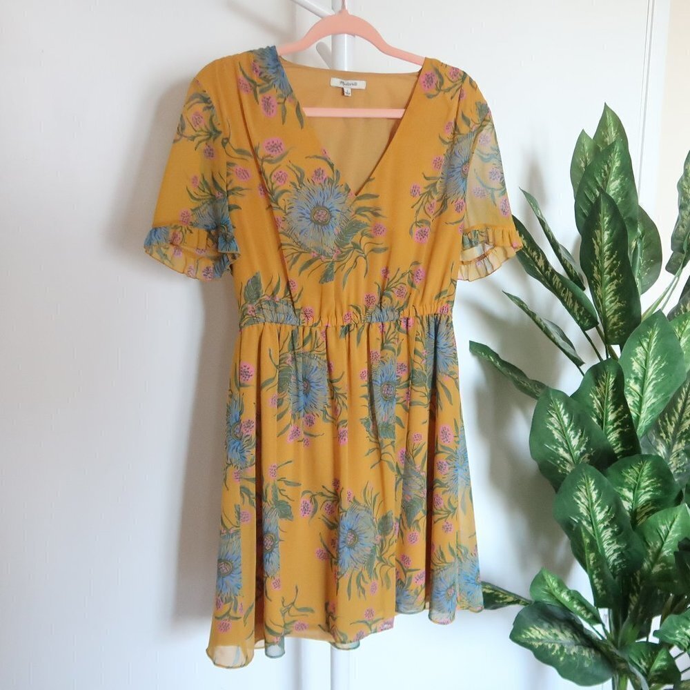 Madewell Sweetgrass Ruffle Sleeve Mini Dress in Painted Blooms Yellow & Blue 6 - Picture 11 of 16